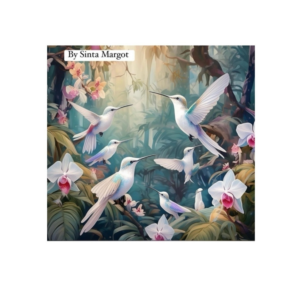 HANDCRAFTED Digital art print nature humming birds